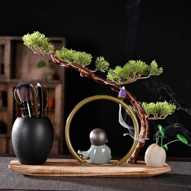 隱茶緣風化木仿真樹倒流香茶道六君子套裝禪意小和尚功夫茶具擺件