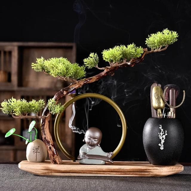 隱茶緣風化木仿真樹倒流香茶道六君子套裝禪意小和尚功夫茶具擺件