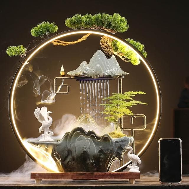 創意流水生財迴圈水招財噴泉辦公室桌面倒流香爐擺件開業喬遷禮物