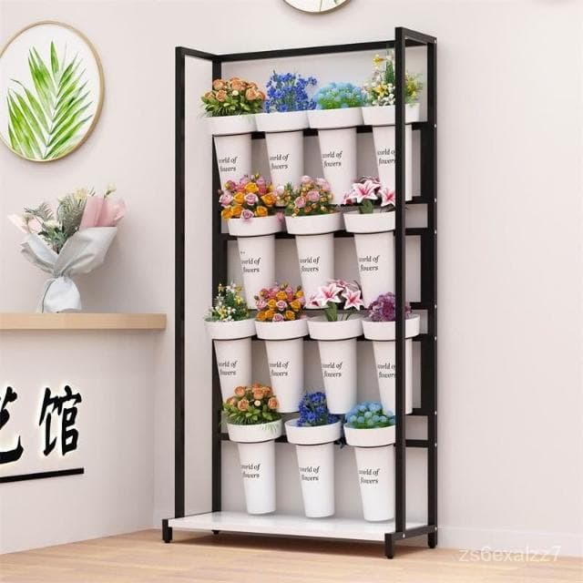 免運 北歐鐵藝花店花架 多層賣花擺攤展示架 可移動鮮花醒花階梯式花桶架 層架 盆栽置物架 植物架子 裝飾置物架