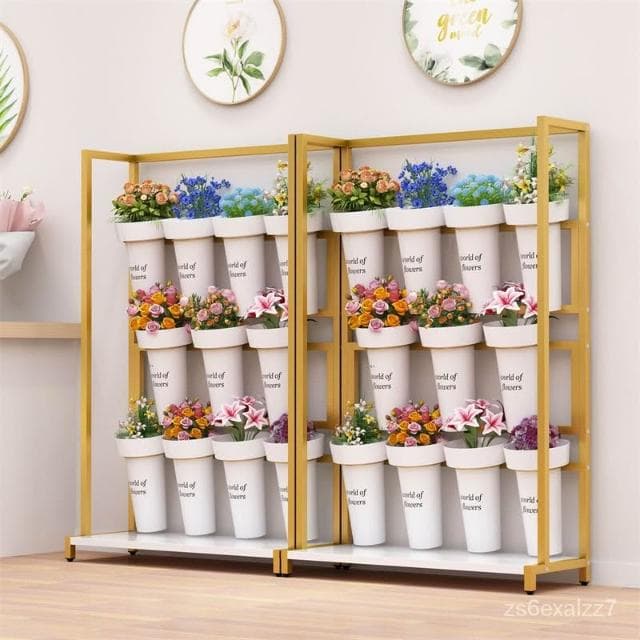 免運 北歐鐵藝花店花架 多層賣花擺攤展示架 可移動鮮花醒花階梯式花桶架 層架 盆栽置物架 植物架子 裝飾置物架