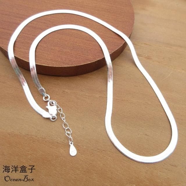 【海洋盒子】3MM寬。軟蛇骨刀片鍊925純銀項鍊.女用單戴鍊