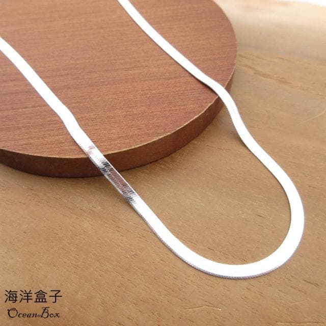 【海洋盒子】3MM寬。軟蛇骨刀片鍊925純銀項鍊.女用單戴鍊