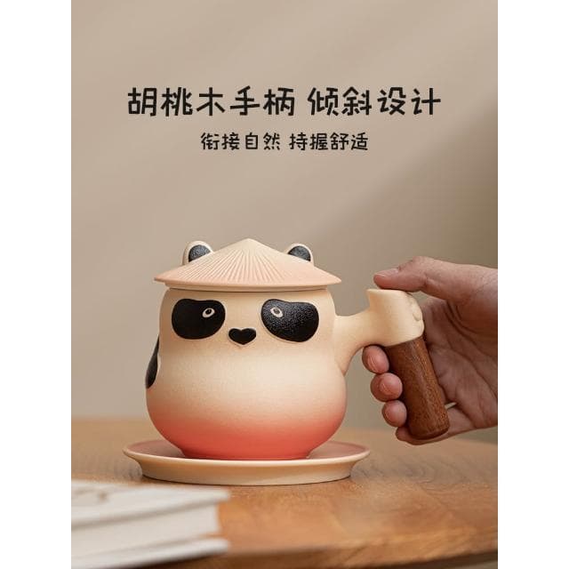 熊貓茶水分離泡茶杯子創意禮物可愛陶瓷馬克杯帶蓋勺咖啡杯辦公室