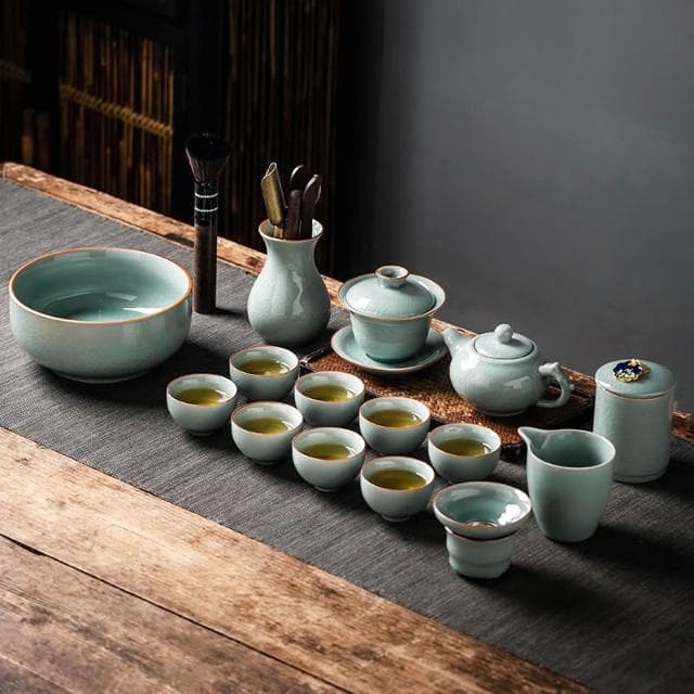景德鎮青瓷冰裂釉整套功夫茶具套裝辦公室會客家用泡茶壺茶杯禮盒