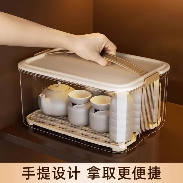 茶具茶杯收納盒防塵透明放裝杯子置物架功夫茶壺酒杯帶蓋櫥櫃整理