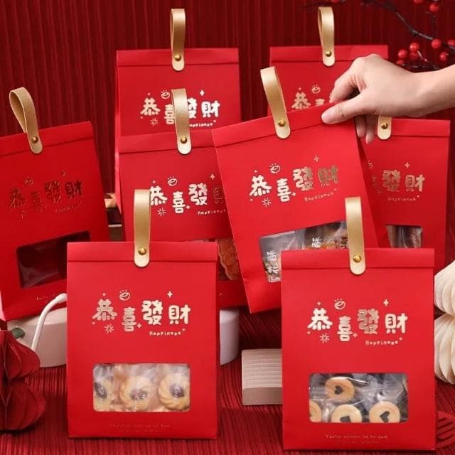 禎巧妙   新年日式開窗手提自立袋 聖誕自立袋 太妃糖包裝手提紙袋 曲奇餅乾糖果 聖誕包裝袋 雪花蘇禮袋聖誕自立袋