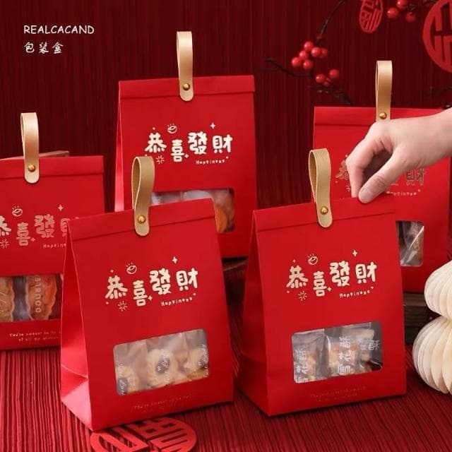 禎巧妙   新年日式開窗手提自立袋 聖誕自立袋 太妃糖包裝手提紙袋 曲奇餅乾糖果 聖誕包裝袋 雪花蘇禮袋聖誕自立袋