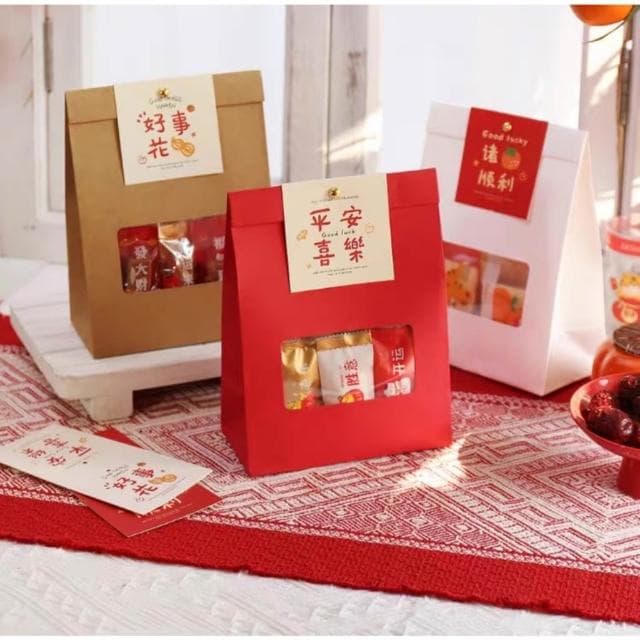禎巧妙   新年日式開窗手提自立袋 聖誕自立袋 太妃糖包裝手提紙袋 曲奇餅乾糖果 聖誕包裝袋 雪花蘇禮袋聖誕自立袋