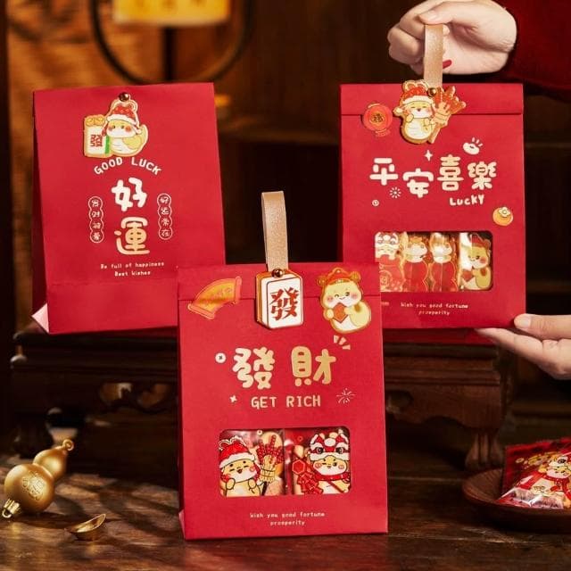 禎巧妙   新年日式開窗手提自立袋 聖誕自立袋 太妃糖包裝手提紙袋 曲奇餅乾糖果 聖誕包裝袋 雪花蘇禮袋聖誕自立袋