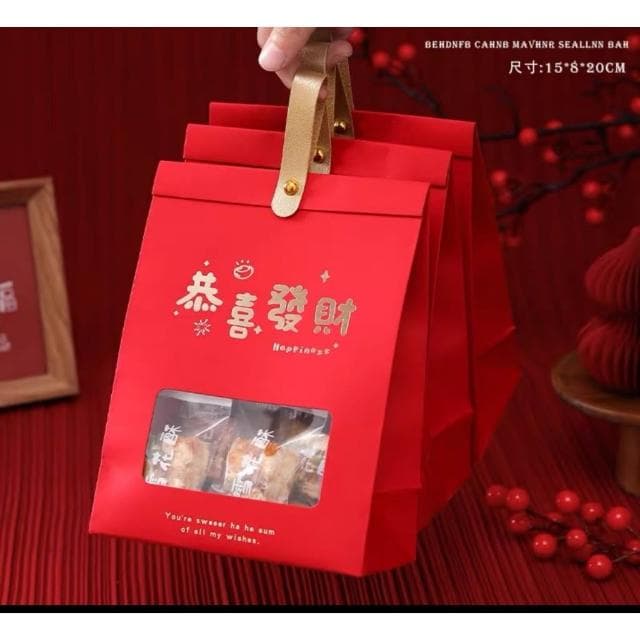 禎巧妙   新年日式開窗手提自立袋 聖誕自立袋 太妃糖包裝手提紙袋 曲奇餅乾糖果 聖誕包裝袋 雪花蘇禮袋聖誕自立袋