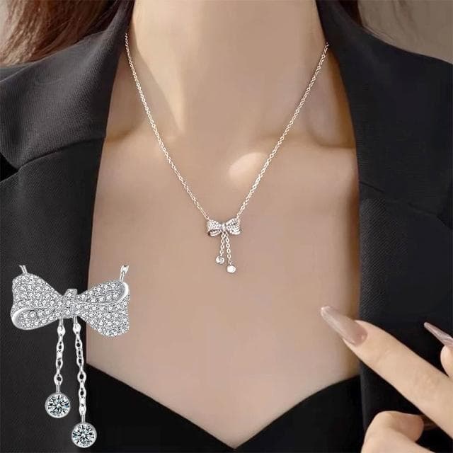 【LEESA】925\純銀\流蘇項鍊\蝴蝶結\吊墜\鋯石\飾品\項鍊女\高級感\鎖骨鏈\個性項鍊\ins風\韓國飾品\交換禮物