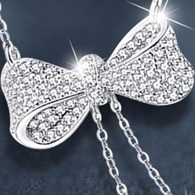 【LEESA】925\純銀\流蘇項鍊\蝴蝶結\吊墜\鋯石\飾品\項鍊女\高級感\鎖骨鏈\個性項鍊\ins風\韓國飾品\交換禮物