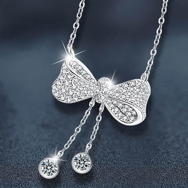 【LEESA】925\純銀\流蘇項鍊\蝴蝶結\吊墜\鋯石\飾品\項鍊女\高級感\鎖骨鏈\個性項鍊\ins風\韓國飾品\交換禮物