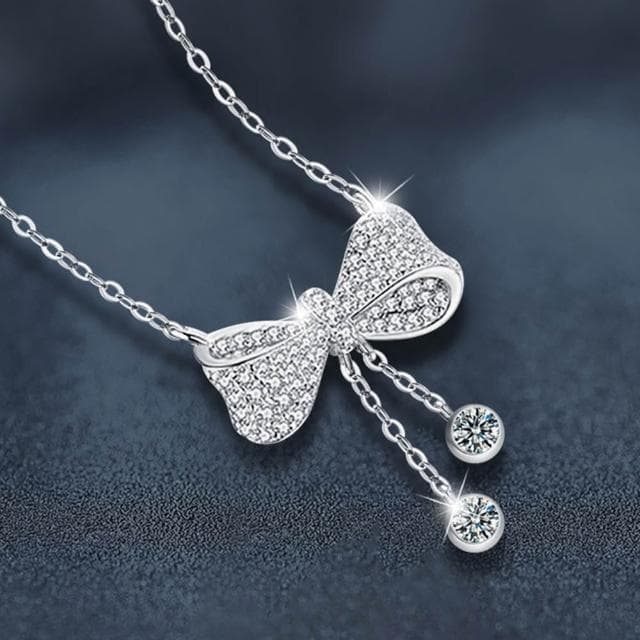 【LEESA】925\純銀\流蘇項鍊\蝴蝶結\吊墜\鋯石\飾品\項鍊女\高級感\鎖骨鏈\個性項鍊\ins風\韓國飾品\交換禮物