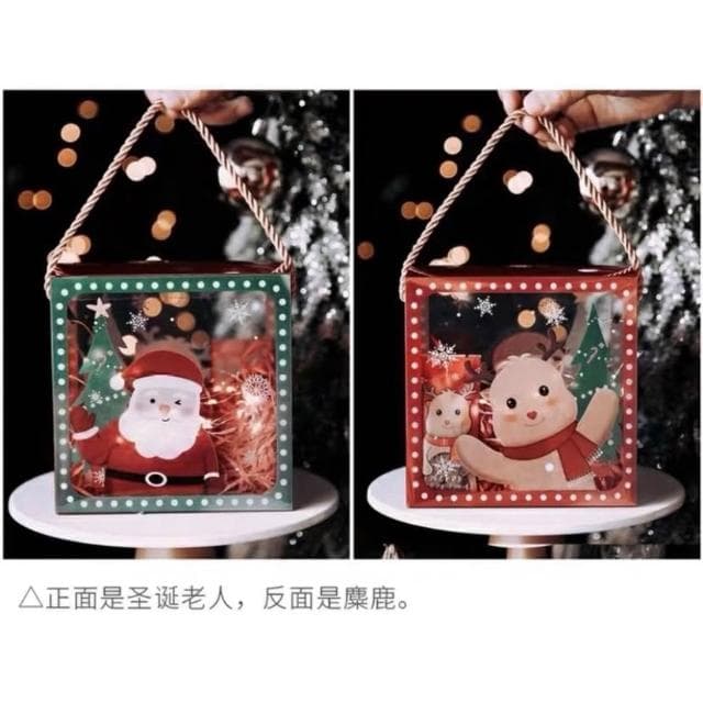 禎巧妙 聖誕盒/新年透明手提盒（買10送貼紙）透明盒 伴手禮盒 雪Q餅包裝盒 / 聖誕節包裝盒 /牛軋糖包裝盒 透明盒