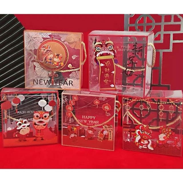 禎巧妙 聖誕盒/新年透明手提盒（買10送貼紙）透明盒 伴手禮盒 雪Q餅包裝盒 / 聖誕節包裝盒 /牛軋糖包裝盒 透明盒