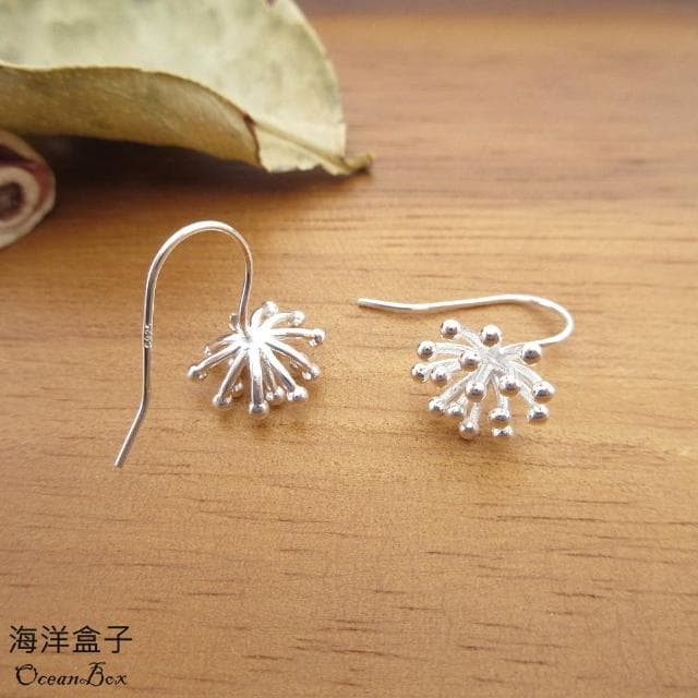 【海洋盒子】別緻亮眼飛揚蒲公英針勾925純銀耳環.垂墜耳環