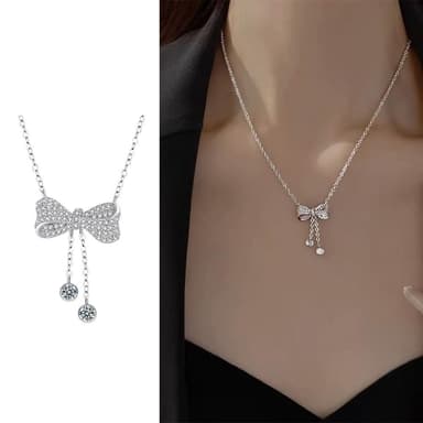 【LEEHER】925/純銀/流蘇項鍊/蝴蝶結/吊墜/飾品/項鍊女/高級感/鎖骨鏈/個性項鍊/ins風/韓國飾品/交換禮物