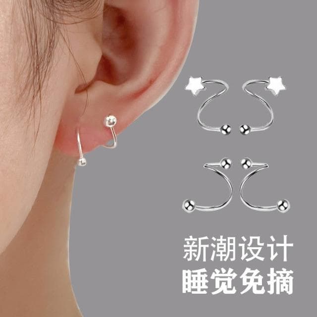 s925純銀養耳洞睡覺純銀免摘耳釘耳環2024新款耳飾耳圈耳扣耳釘女