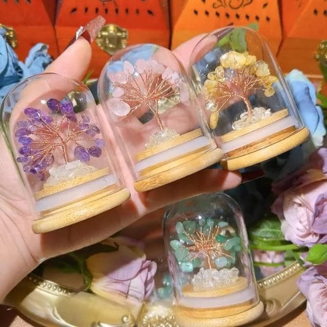 【開運堂】迷你水晶樹擺件許願樹許願瓶純手工編織微景觀水晶碎石能量石東菱玉紫晶黃水晶粉晶白水晶藝品閨蜜生日禮物聖誕禮物