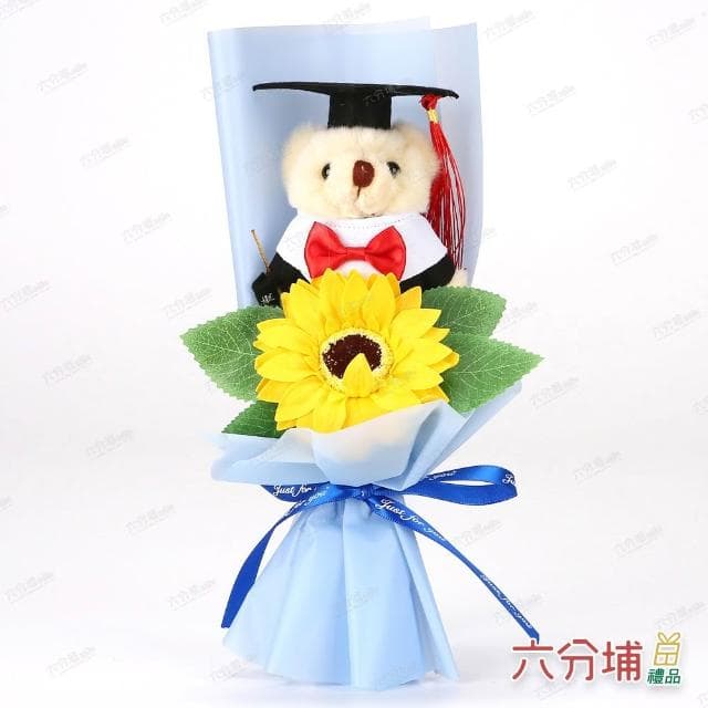 【六分埔禮品】畢業小熊向日葵香皂花束-多色任選(擺飾畢業禮物畢業典禮小熊娃娃太陽花人造花)