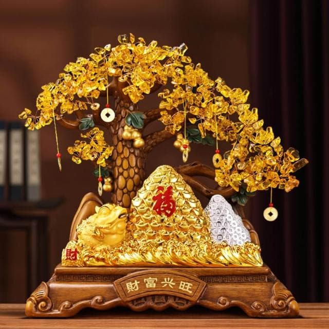 金蟾招財擺件黃水晶發財搖錢樹辦公室收銀臺飯店高檔大氣開業禮物