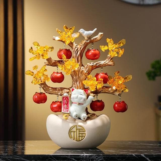 新中式元寶發財樹擺件客廳八方來財裝飾品酒店前臺招財貓開業禮物