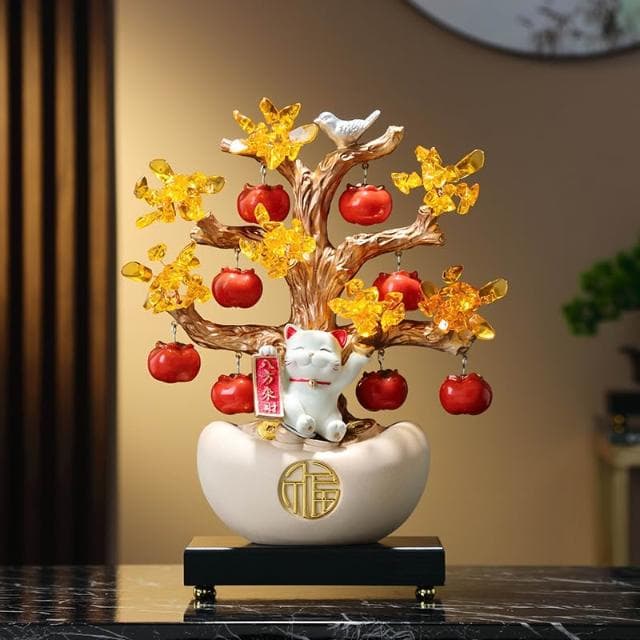 新中式元寶發財樹擺件客廳八方來財裝飾品酒店前臺招財貓開業禮物