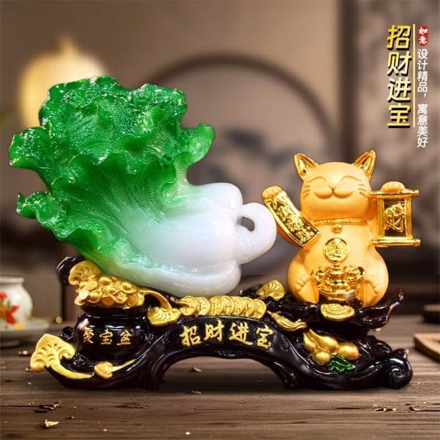 招財進寶玉白菜大號招財貓擺件家居辦公室收銀臺裝飾店鋪開業禮物