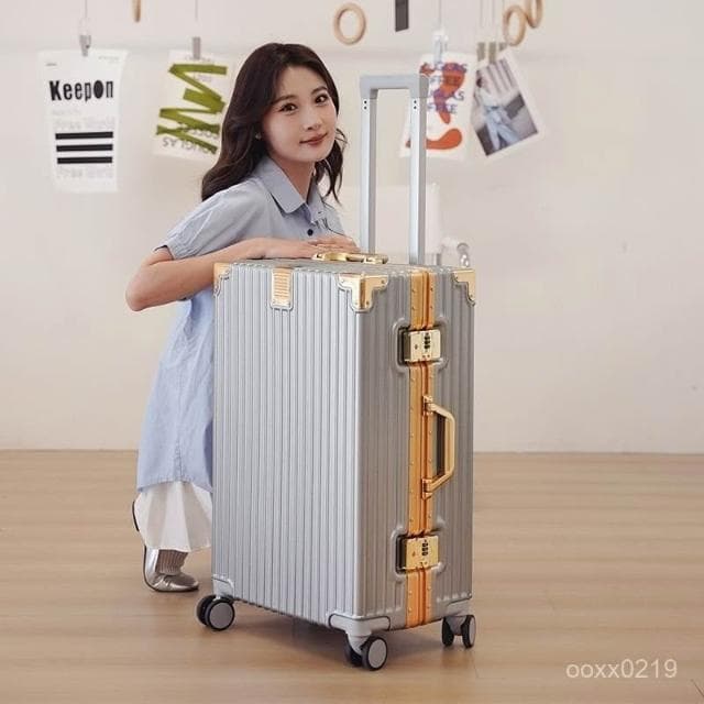 日系金邊防刮合金鋁框 旅行箱 拉桿箱 20登機箱 輕巧 鋁框款 大容 萬向輪結實耐用行李箱大容量旅行箱鋁框密碼箱萬嚮輪