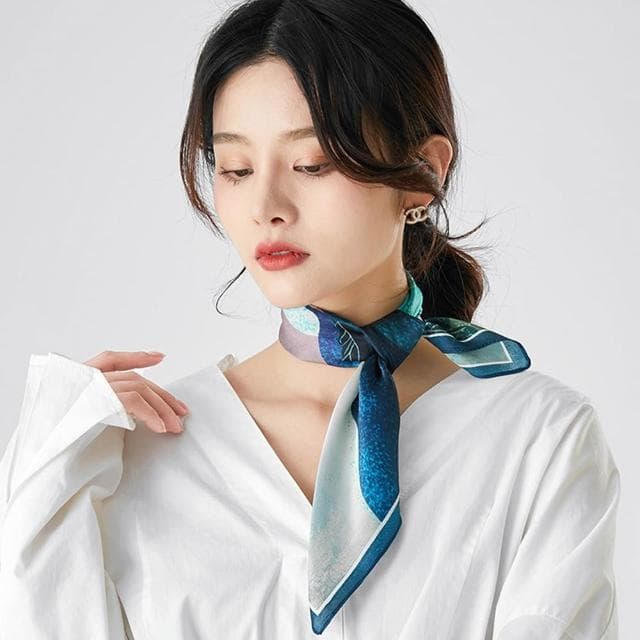 【JC Collection】氣質典雅純蠶絲四季百搭亮麗印花職業休閒絲巾
