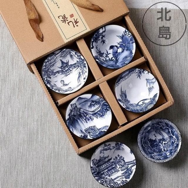 斗笠杯 主人杯  茶器 品茶 泡茶組 茶杯套裝 6只禮盒裝 禮品 青花瓷斗笠杯 陶瓷品茗杯 復古 茶盞禮物