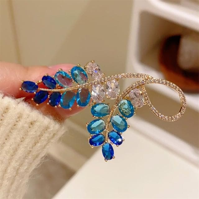 【巴黎精品】現貨+預購 鋯石胸針麥穗別針漸層藍色優雅胸花生日情人節禮物女飾品a1ah51