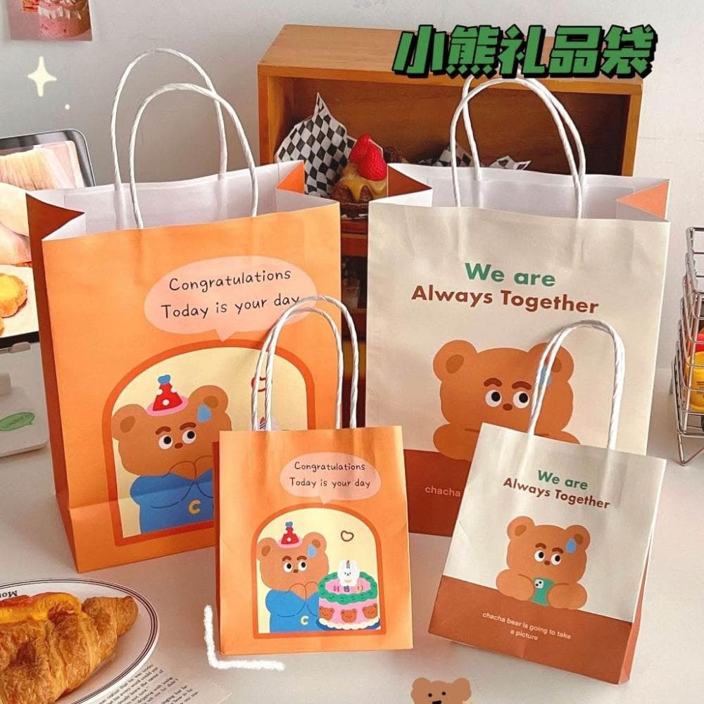 可愛卡通手提紙袋 卡通 可愛熊 可爱  文具用品 手提 禮品袋 生日禮物 纸袋子 方形 卡通 耐用 牛皮纸袋