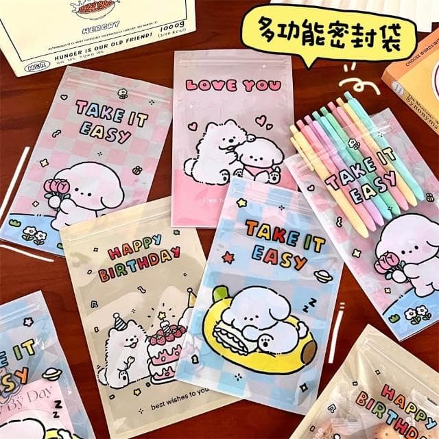 可愛生日蛋糕小狗自封袋 自封袋 透明密封袋 小禮物 包卡 贈品 密封袋 包裝 夾鏈袋 貴婦包裝