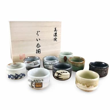 日本 三井陶器 清酒杯九入禮盒 (含木盒) 美濃燒 陶瓷 湯吞杯 茶杯 清酒杯 送禮 生日禮 入厝禮 企業採購 商務禮品 母親節