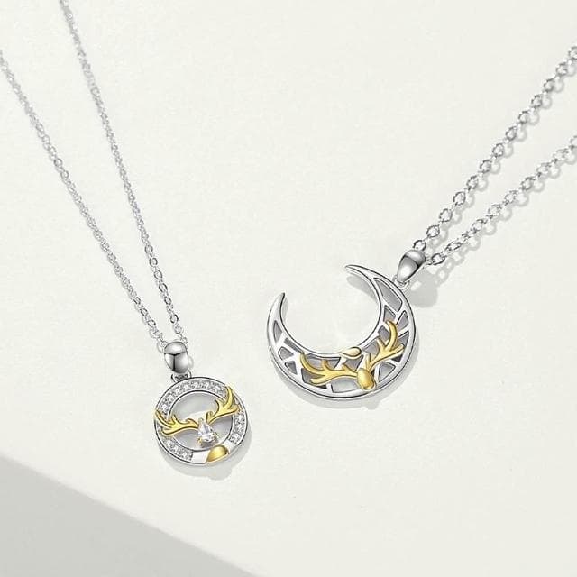 【米蘭精品】現貨+預購 925純銀項鍊情侶對鍊日月麋鹿鑲鑽鹿角生日聖誕節交換禮物74cj58
