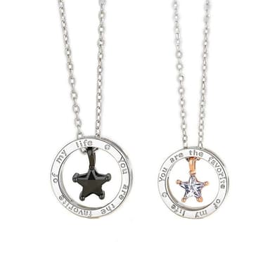 【米蘭精品】現貨+預購 925純銀項鍊情侶對鍊星願五角星鑲鑽圓圈生日聖誕節交換禮物74cj34