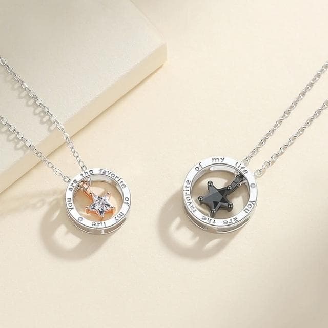【米蘭精品】現貨+預購 925純銀項鍊情侶對鍊星願五角星鑲鑽圓圈生日聖誕節交換禮物74cj34