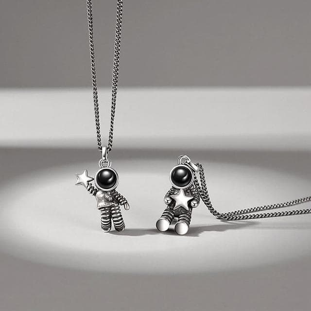 【米蘭精品】現貨+預購 925純銀項鍊情侶對鍊摘星太空人瑪瑙可愛生日聖誕節交換禮物74cj43