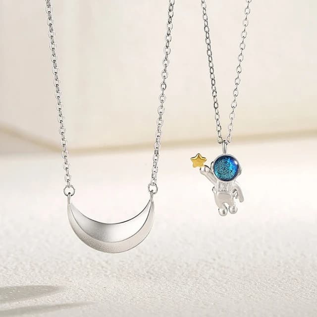 【米蘭精品】現貨+預購 925純銀項鍊情侶對鍊月亮船摘星太空人琉瑙生日聖誕節交換禮物74cj46