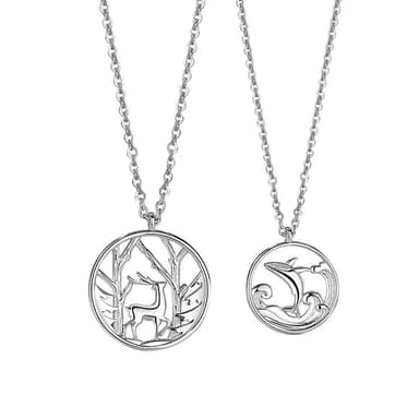 【米蘭精品】現貨+預購 925純銀項鍊情侶對鍊鯨與鹿森系浮雕圓形生日聖誕節交換禮物74cj50