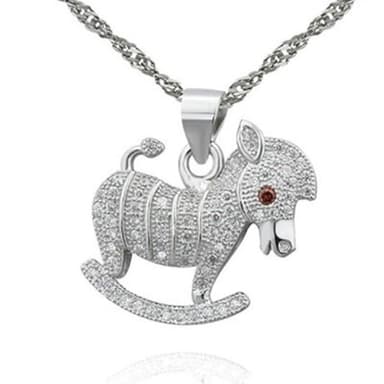 【米蘭精品】現貨+預購 925純銀項鍊鑲鑽吊墜小巧可愛木馬造型情人節生日聖誕節交換禮物女飾品73dk182