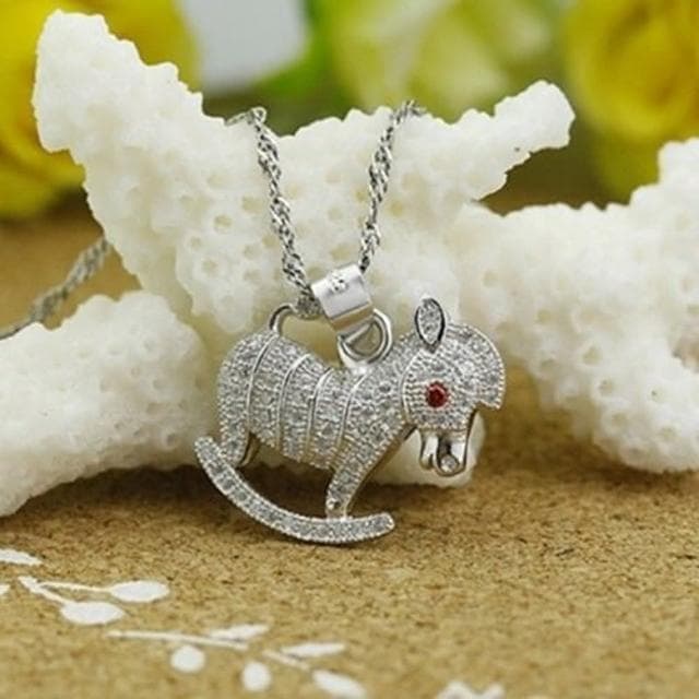 【米蘭精品】現貨+預購 925純銀項鍊鑲鑽吊墜小巧可愛木馬造型情人節生日聖誕節交換禮物女飾品73dk182