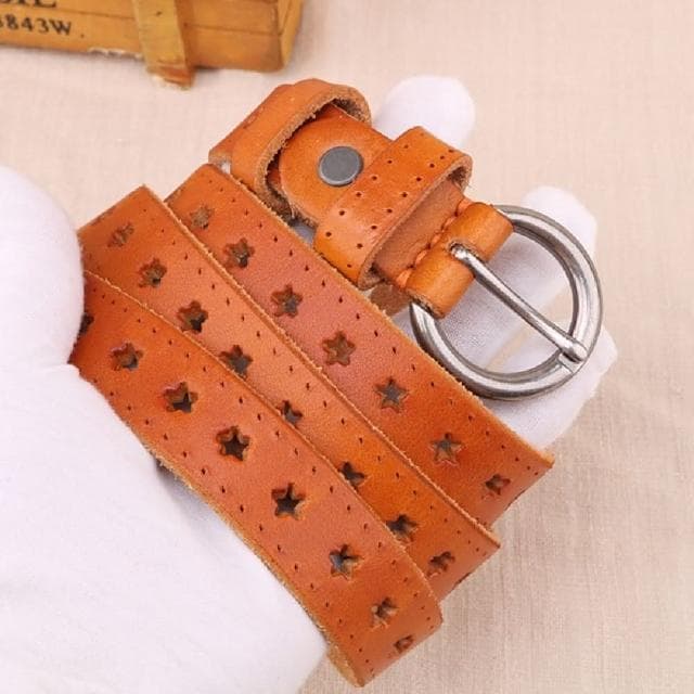 【米蘭精品】現貨+預購 皮帶真皮腰帶鏤空星星孔洞牛皮女配件情人節生日聖誕節交換禮物4色74eg7