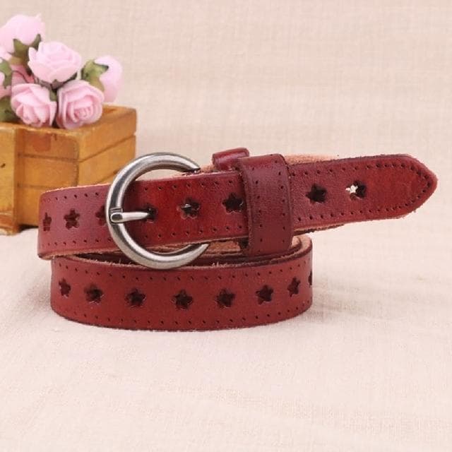 【米蘭精品】現貨+預購 皮帶真皮腰帶鏤空星星孔洞牛皮女配件情人節生日聖誕節交換禮物4色74eg7