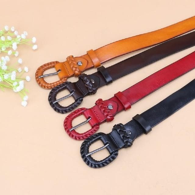 【米蘭精品】現貨+預購 皮帶真皮腰帶編織扣環復古牛皮女配件情人節生日聖誕節交換禮物4色74eg8