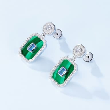 【米蘭精品】現貨+預購 孔雀石耳環925純銀耳針白金方形復古孔雀石女飾品聖誕節交換禮物74gf1