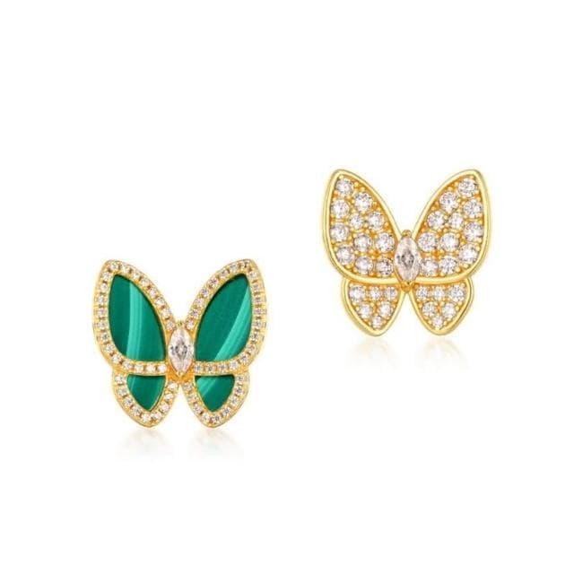 【米蘭精品】現貨+預購 孔雀石耳環925純銀耳針不對稱精緻蝴蝶孔雀石女飾品聖誕節交換禮物74gf8